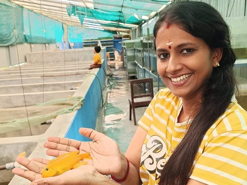 Parvathy Vinod working at her hatchery. Pic: Devu's Aquafarm