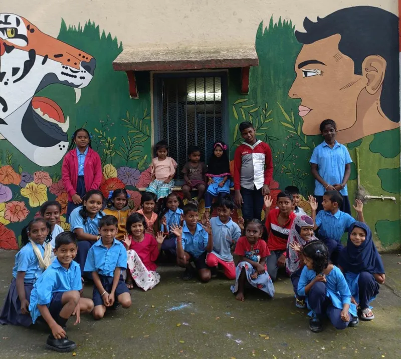 excited school children