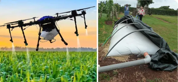 Agri drone, flexible biogas digester and solar insect trap from AgriVijay.