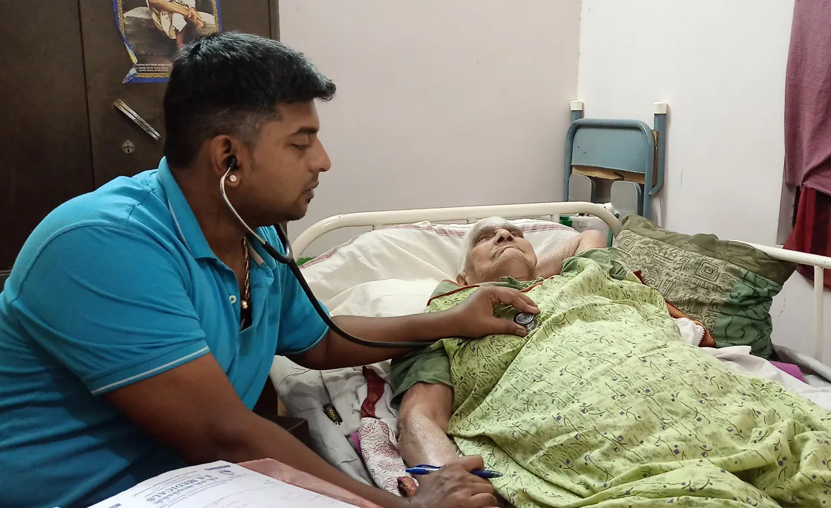 Dr C Swaminathan at a patient's residence