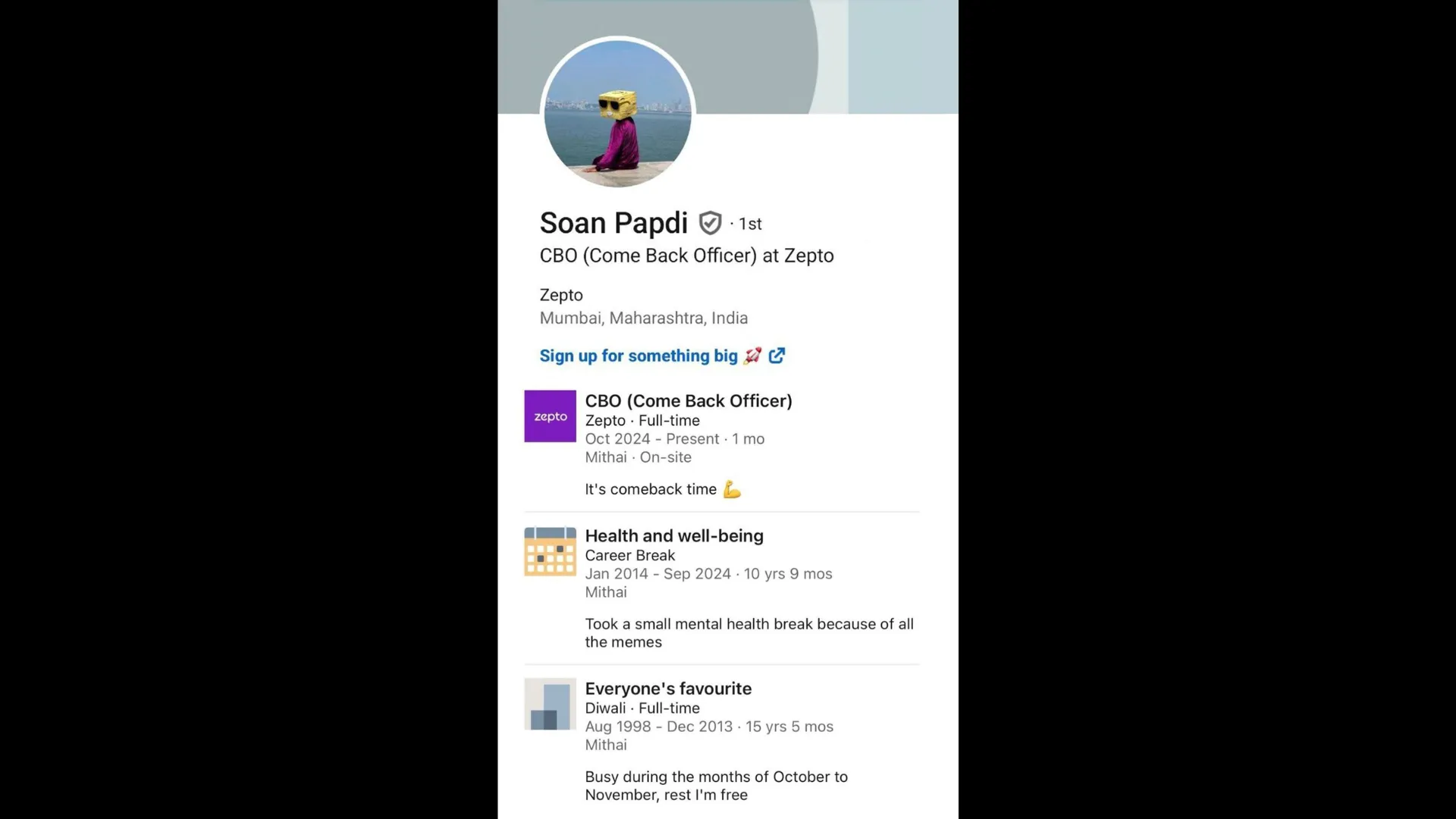 Soan Papdi's LinkedIn profle 