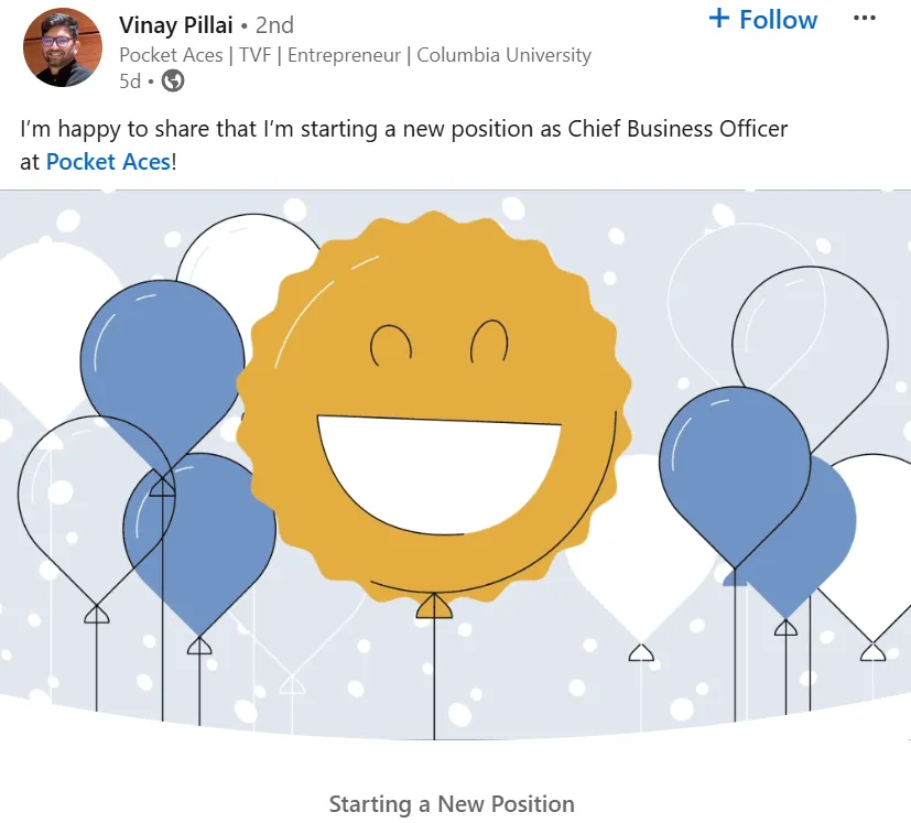 Vinay Pillai's LinkedIn post