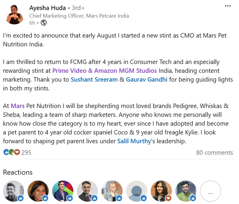 Ayesha Huda's LinkedIn post