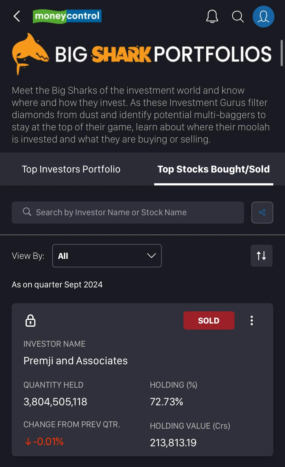 Big Shark Portfolios on Moneycontrol