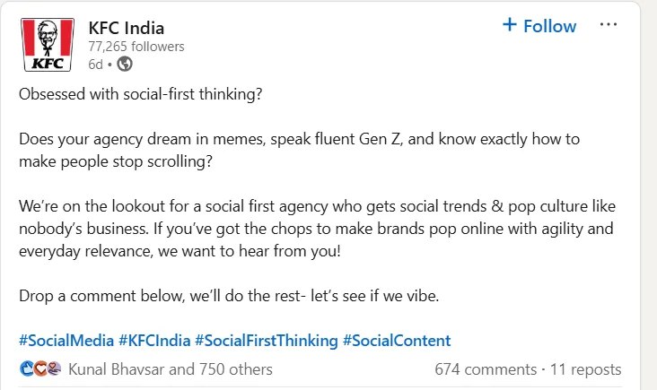 KFC x LinkedIn x agency search