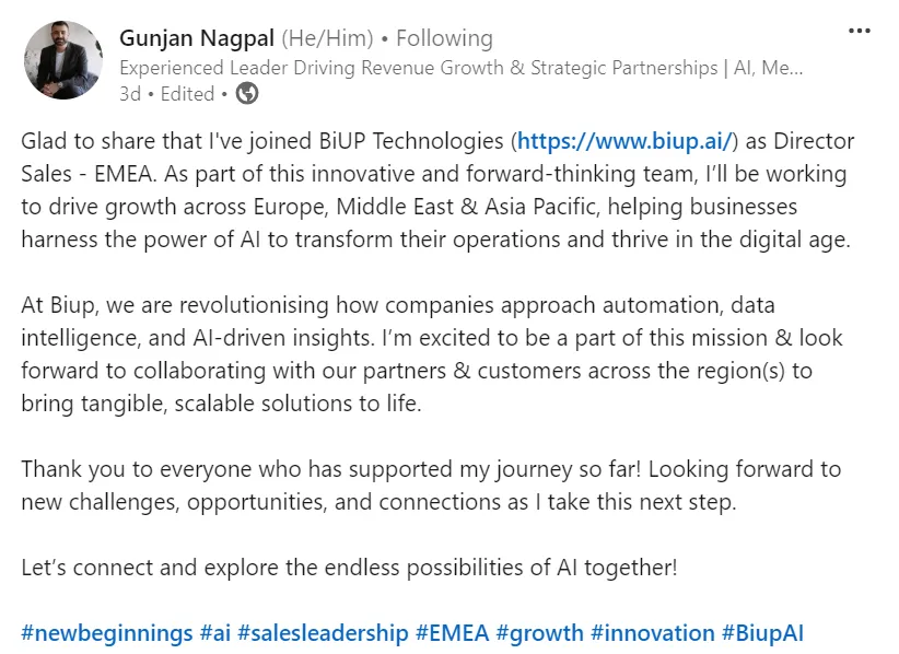 Gunjan Nagpal's LinkedIn post