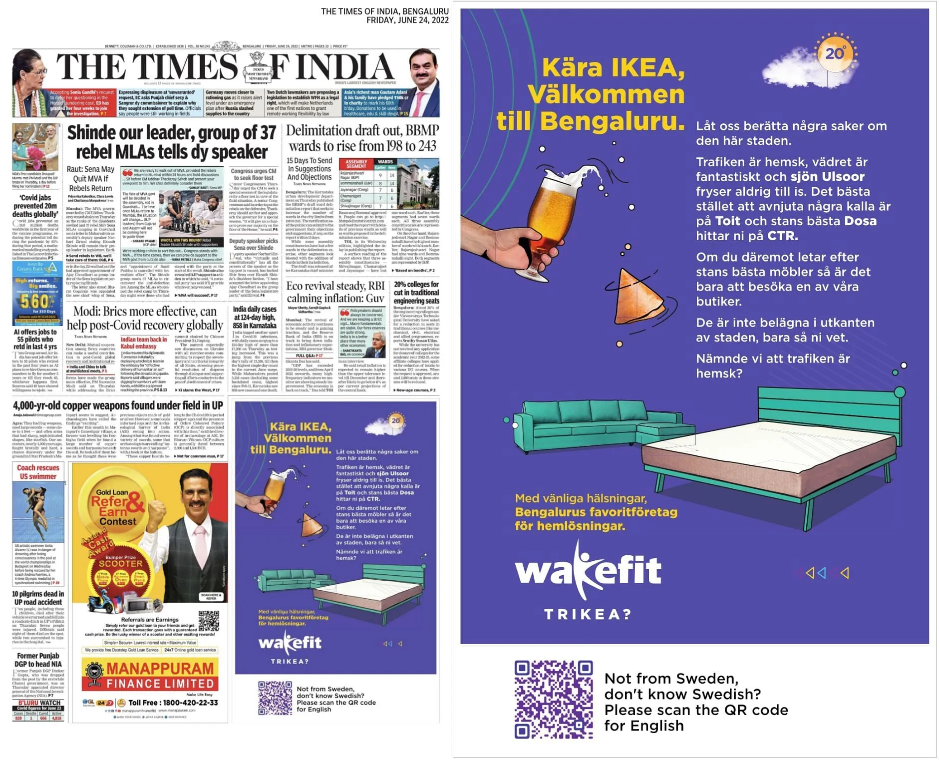 The Swedish ad in 'The Times of India'  