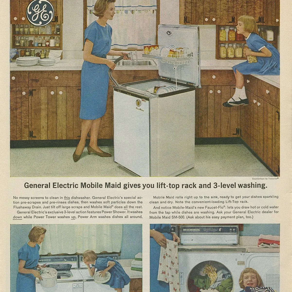 1963 Ad For General Electric Mobile Maid Dishwasher  