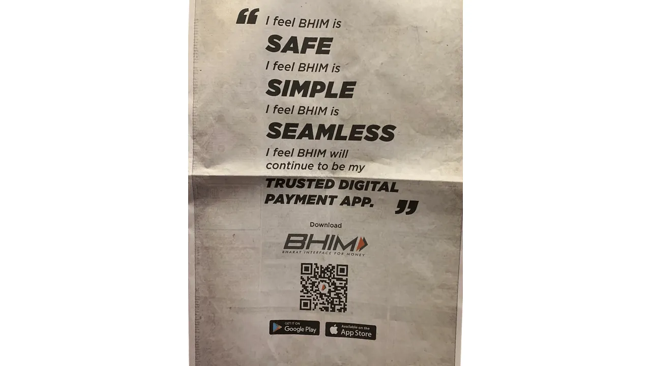 BHIM's ad in The Indian Express  