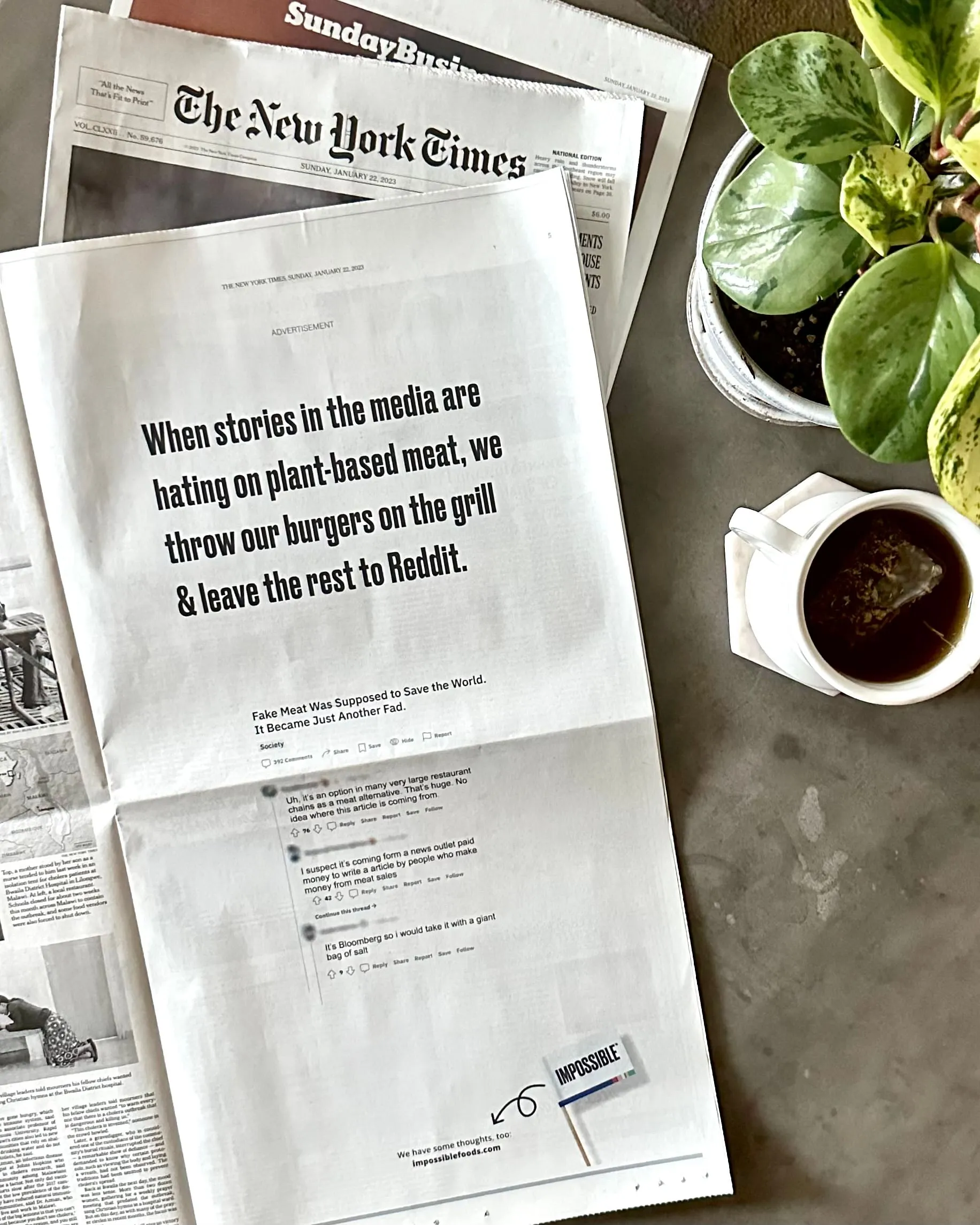 Impossible Foods' NYT ad  