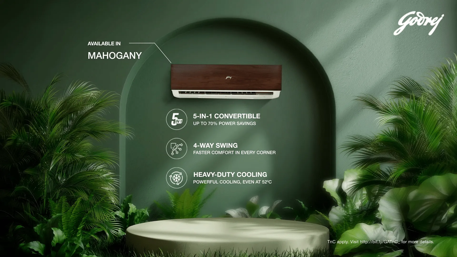 Nature-inspired air conditioner with wood-finish in mahogany  