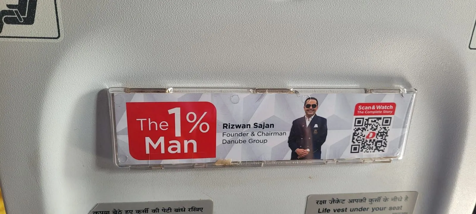 Danube Properties' seat-back advertising in an Air India flight  