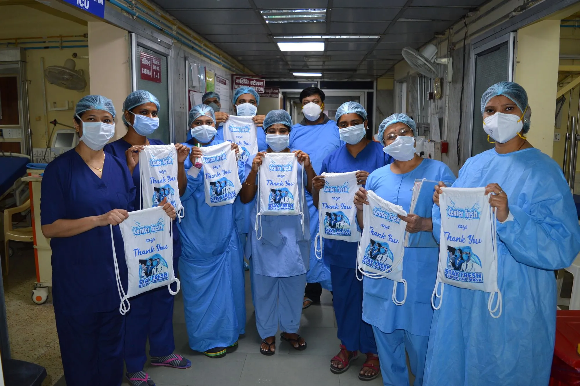 Frontline workers with 'Freshness Kits'  