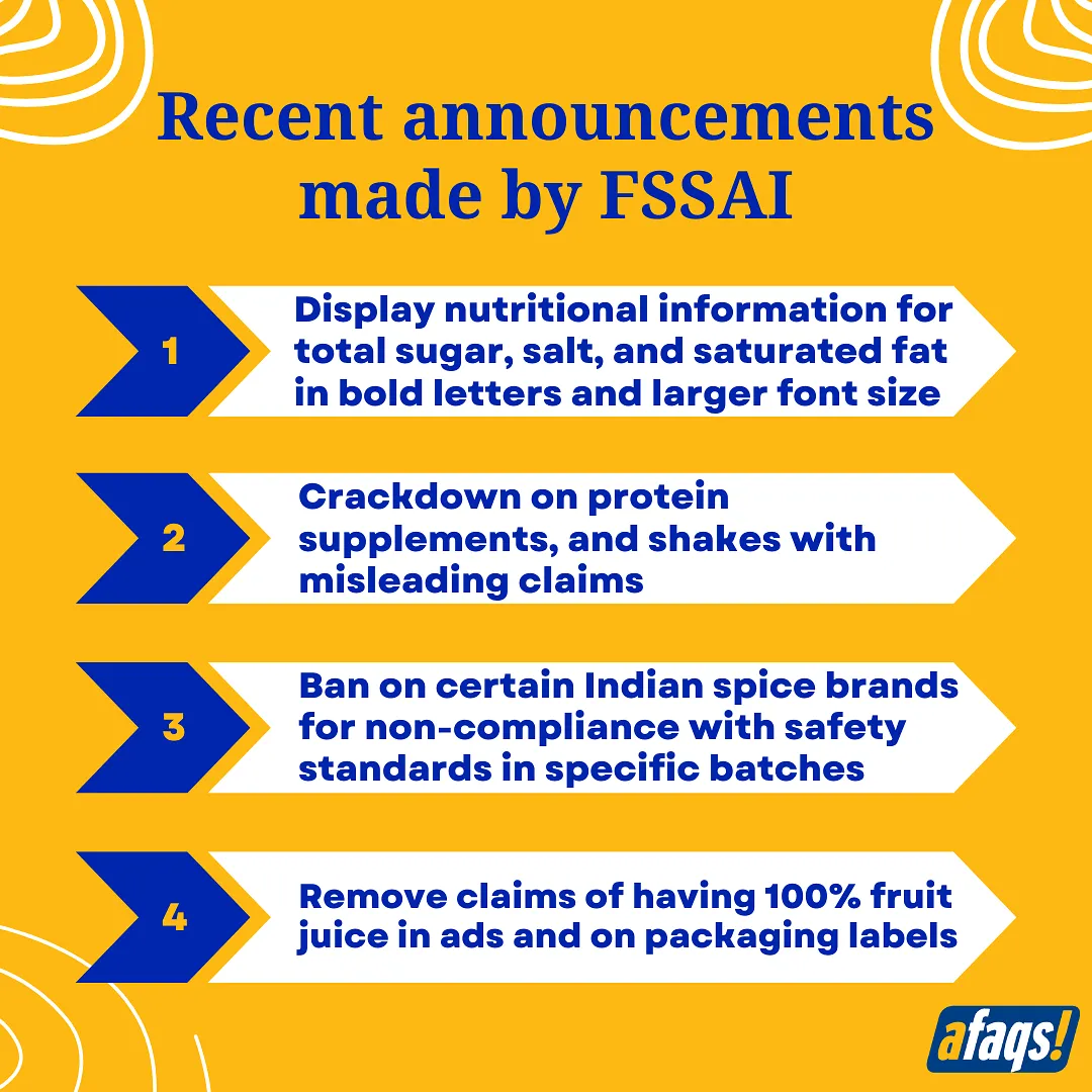 Some of the recent announcements made by FSSAI  