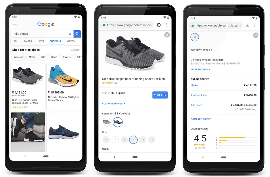 Google's shopping tab  