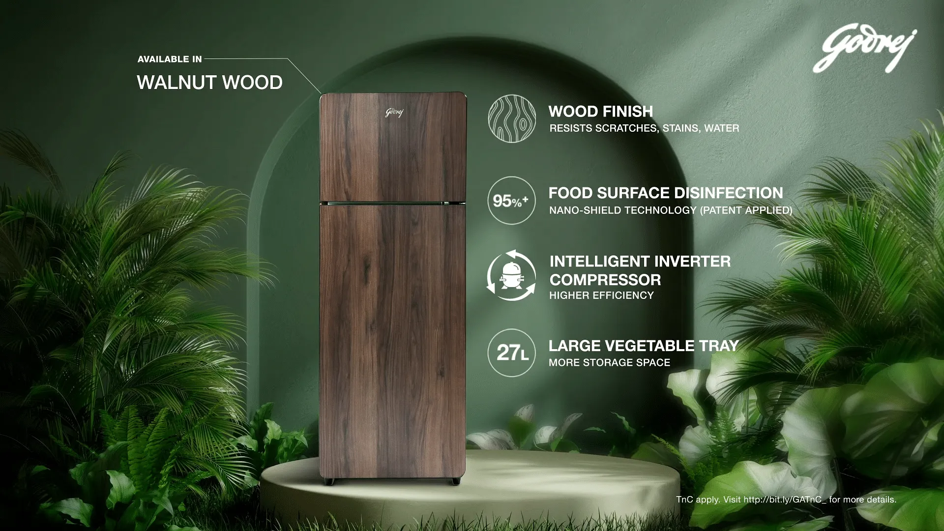 Nature-inspired refrigerator with wood-finish  