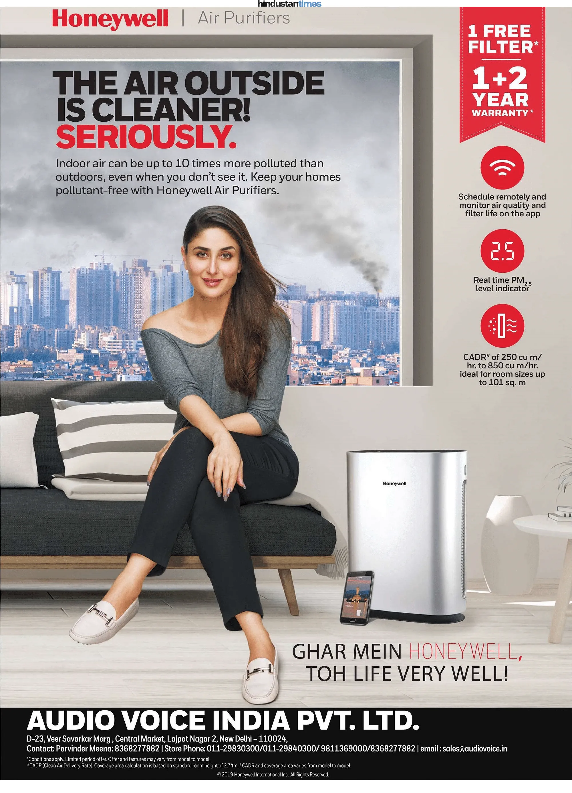 Honeywell air purifier's full page ad in HT City, South Delhi edition  