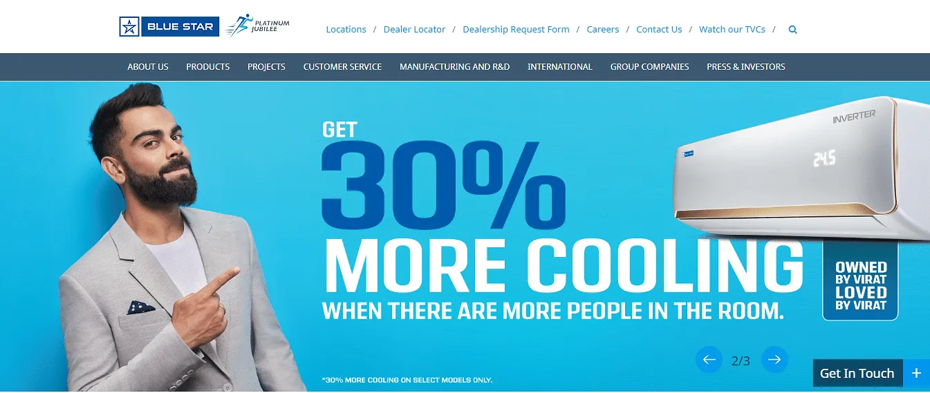 Screenshot of Blue Star's website  