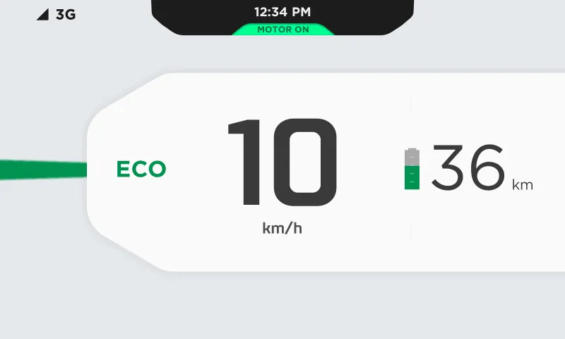 The electric bike's display helps keep track of speed, distance travelled, etc.  