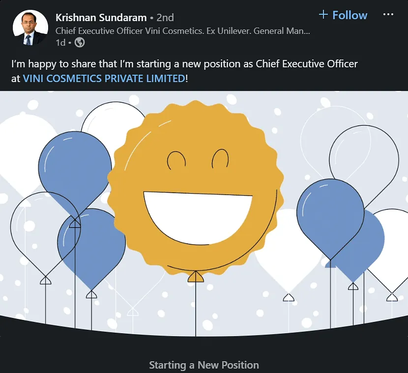 Krishnan Sundaram's LinkedIn post  