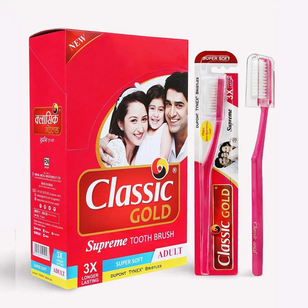 Classic Coffee Gold Supreme Super Soft Toothbrushes with Anti Bacterial Cap  