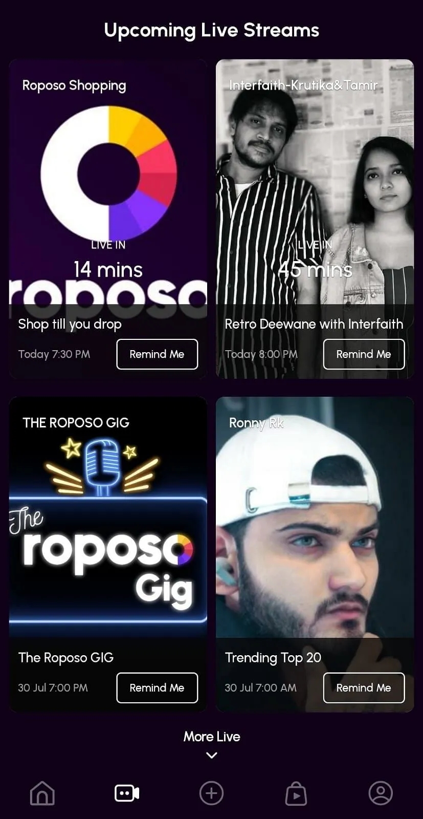 A glimpse of live videos on the Roposo app  