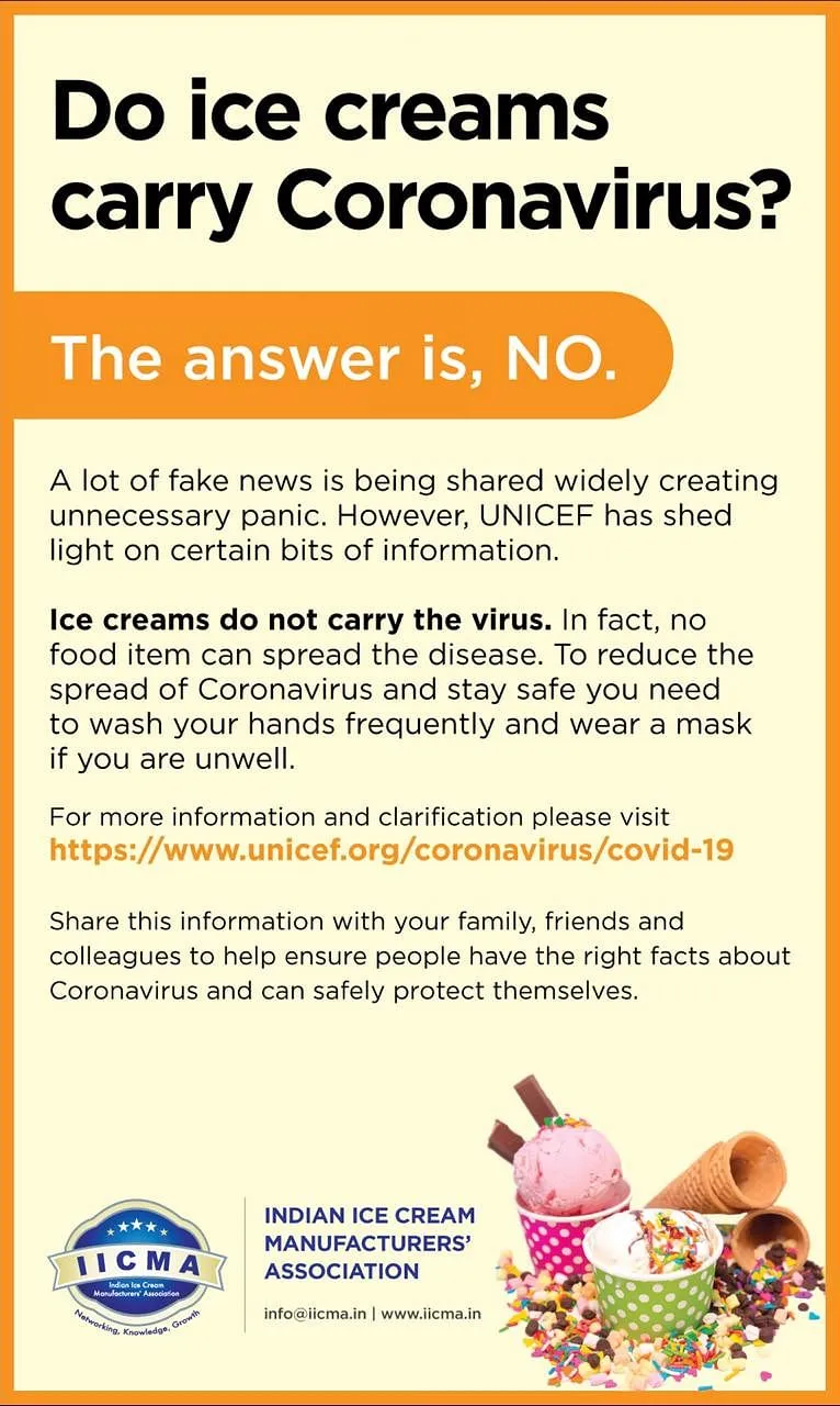 IICMA's response to fake news about ice creams spreading Coronavirus  