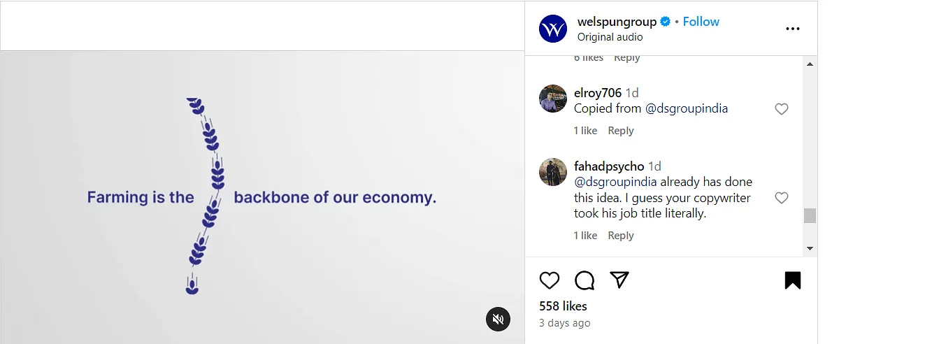 Comments on Welspun's Instagram post (2)  