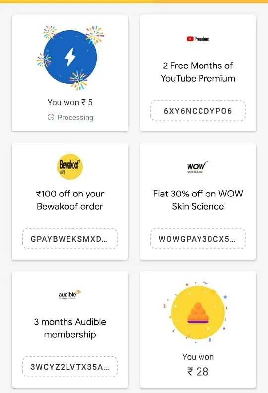 A glimpse of the rewards page on GPay  