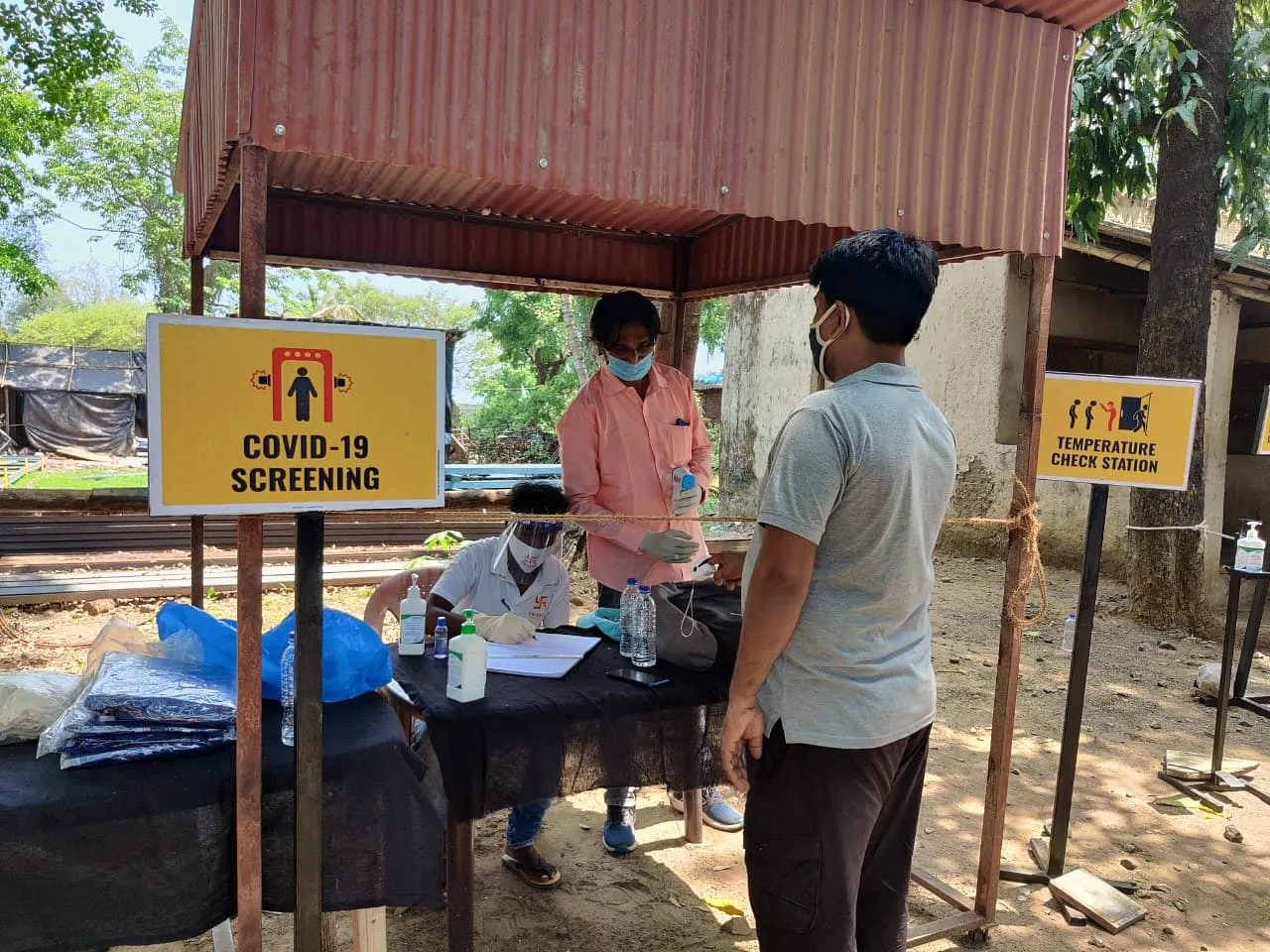 Temparature screening at the entrance of the set in Goregaon Film City  