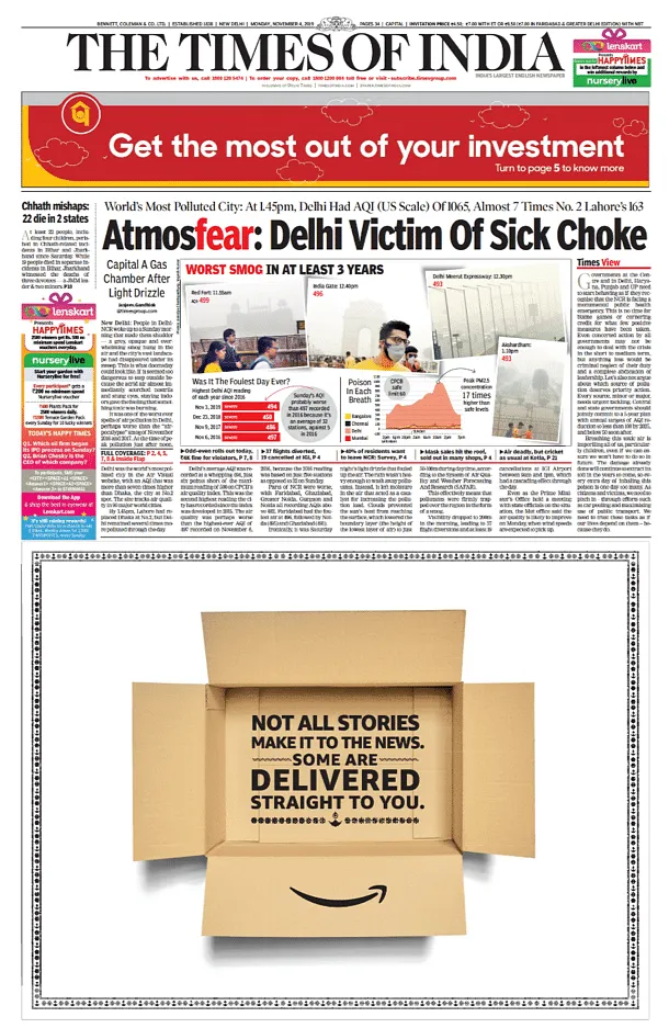 Page 1 ad on TOI Delhi  