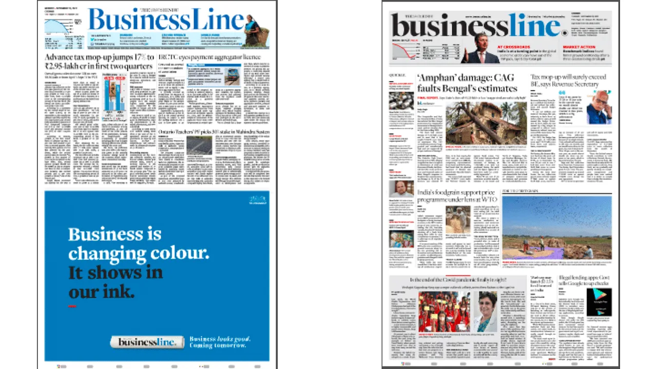 The Hindu businessline on September 19 (left) and September 20 (right).  