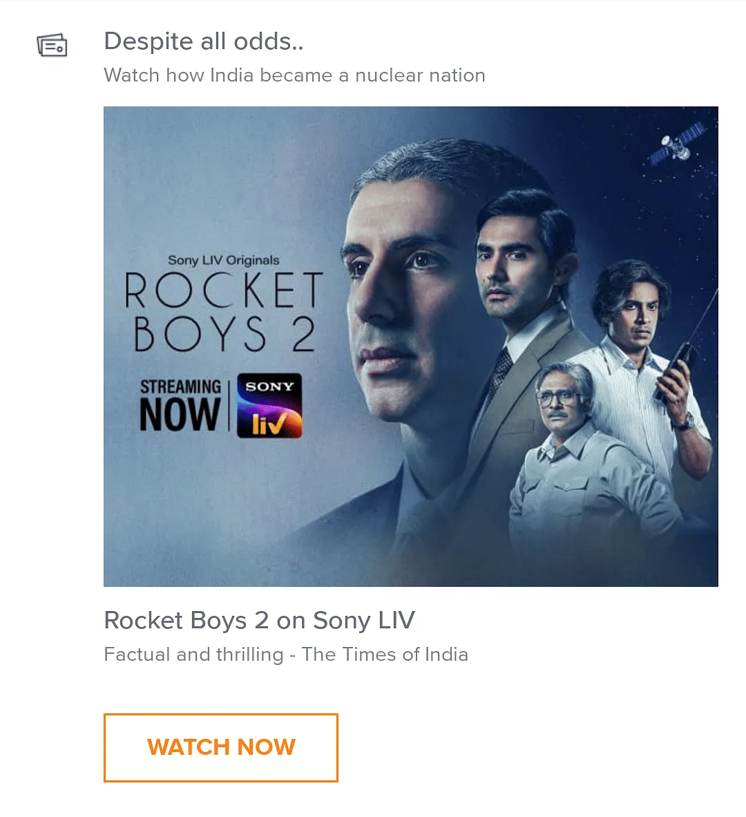 Rocket Boys 2 ad on Swiggy  