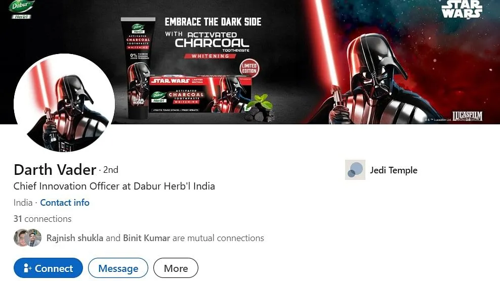 Darth Vader's LinkedIn profile  