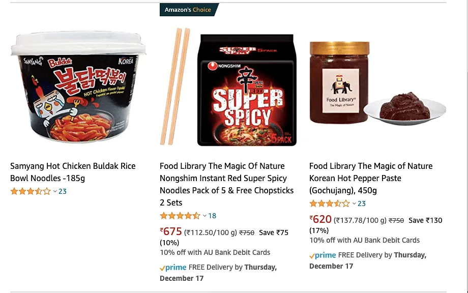 Korean Food on Amazon  