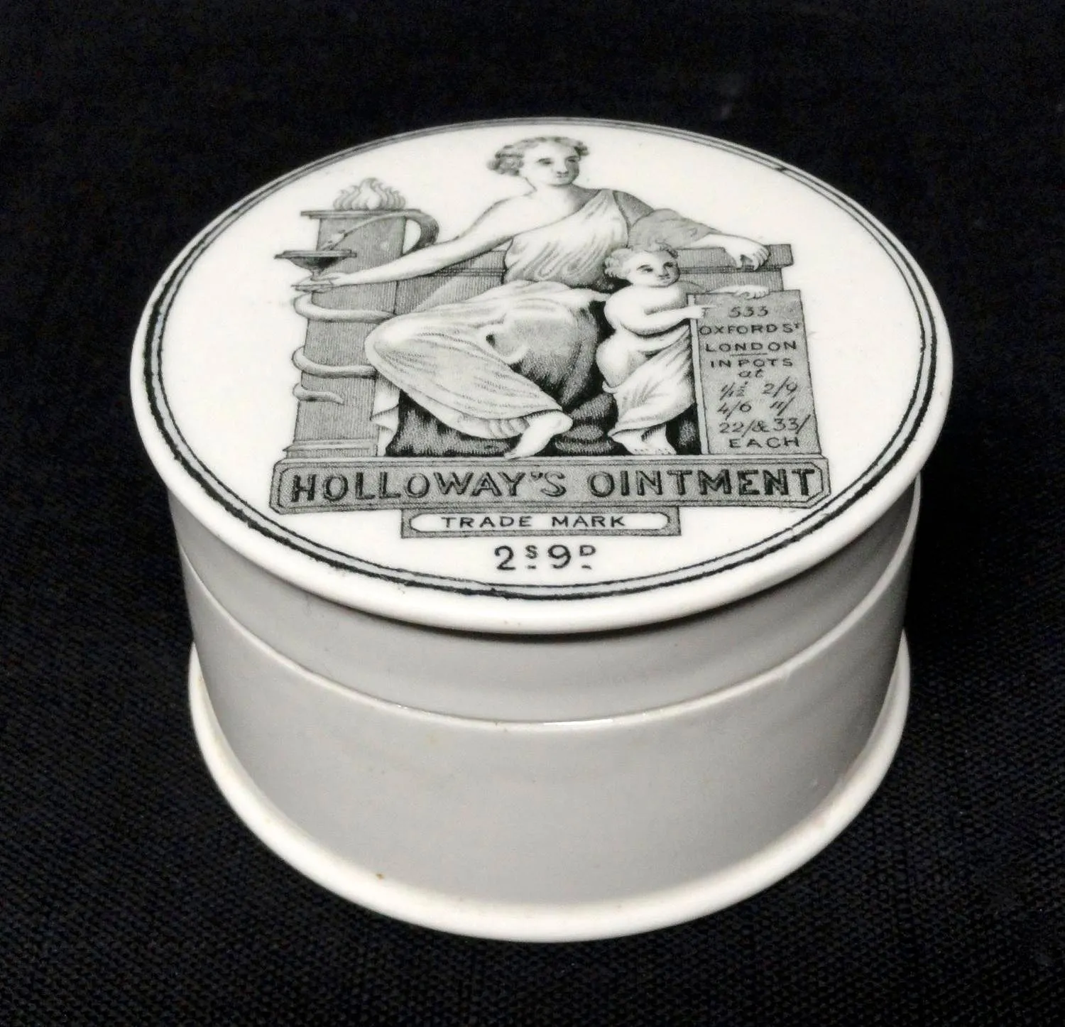 Pack shot of Holloway's Ointment  Image taken from aestheticantiques.com