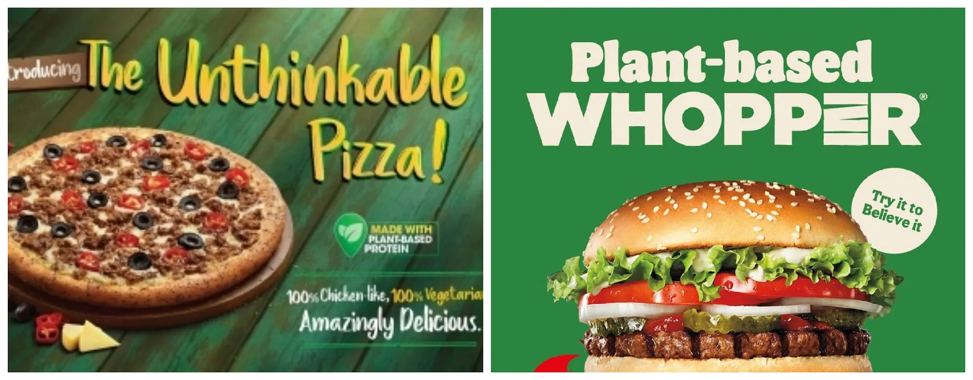 Dominos plant meat pizza and vegan Whopper  