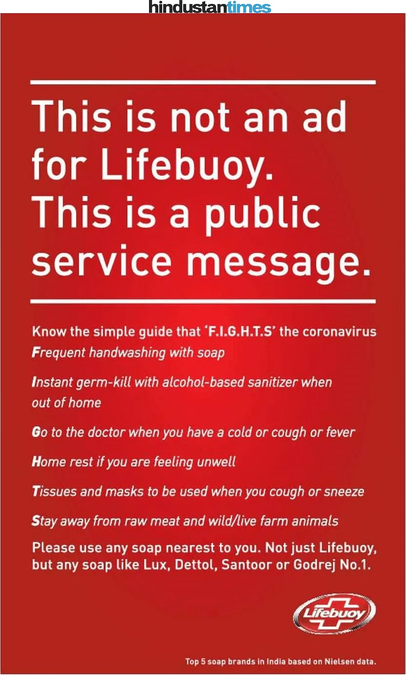 Lifebuoy's print ad in Hindustan Times  