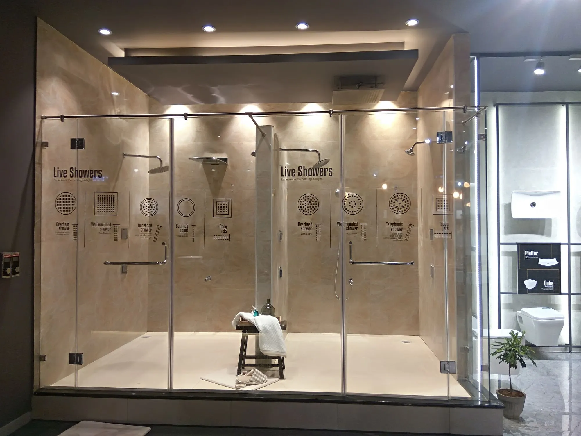 Live shower cubicles at Somany's experiential center  