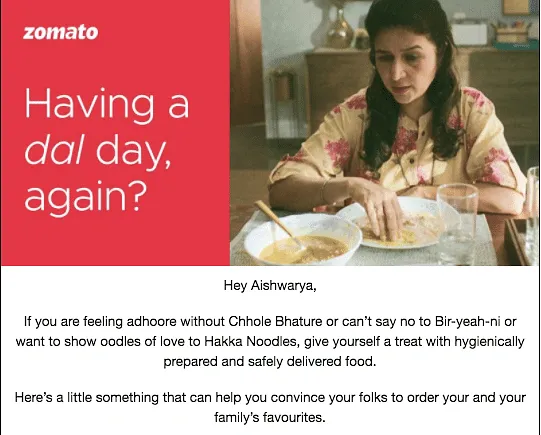 Zomato's mailer  