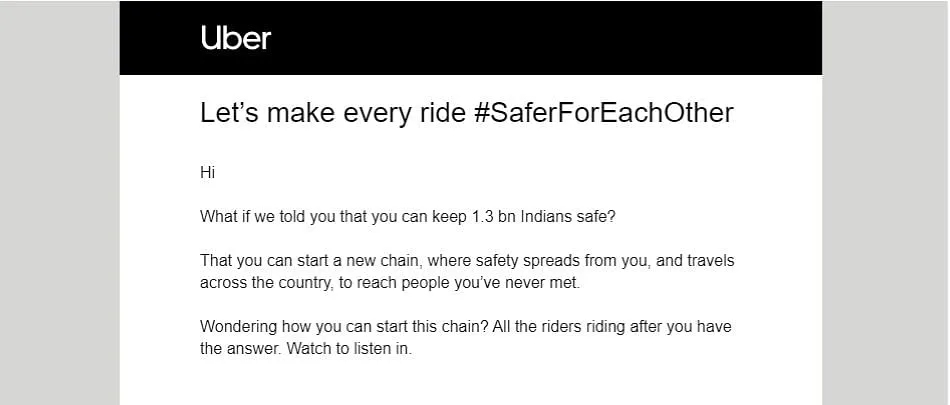 A screenshot of Uber's e-mail  