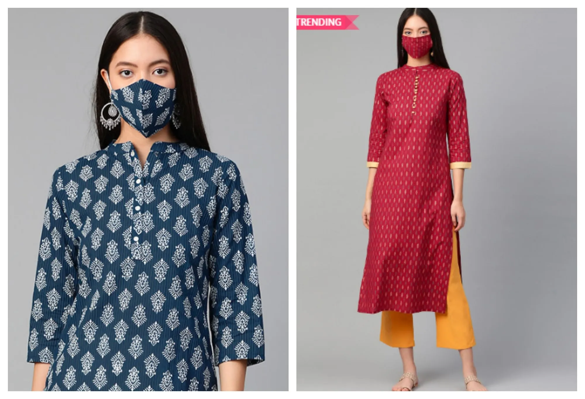 Kurta sets available on Mytra with face masks  