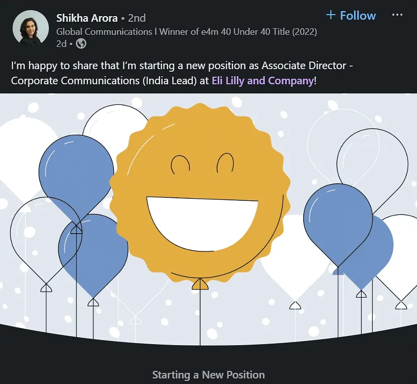 Shikha Arora's LinkedIn post  