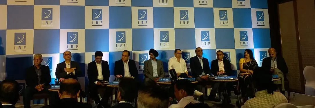 On the dias (L-R) Sidharth Jain, Punit Misra, K Madhavan, Punit Goenka, NP Singh, Uday Shankar, Aroon Purie, Sudhanshu Vats, Megha Tata, I Venkat  