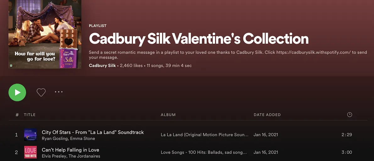 Preview of the playlist from Spotify's desktop app  