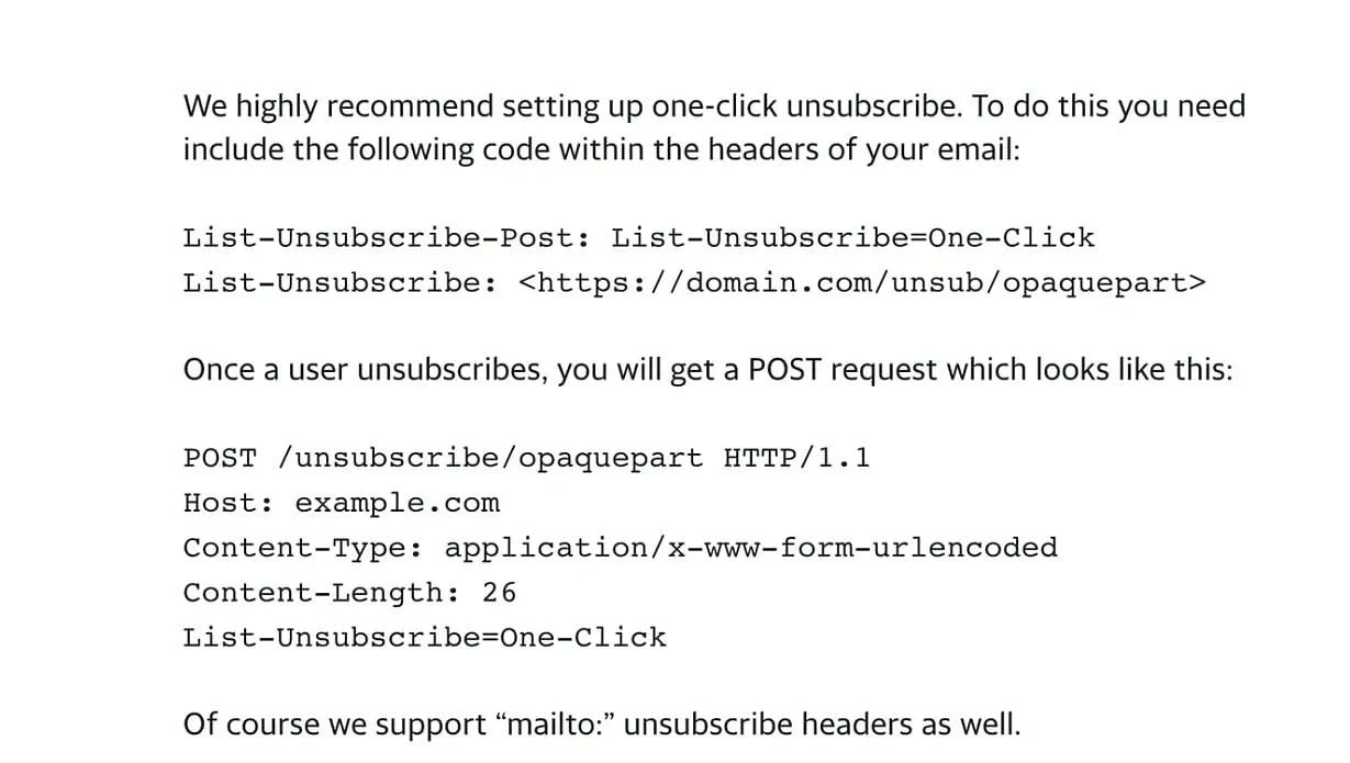 Yahoo's steps for one-click unsubscribe  