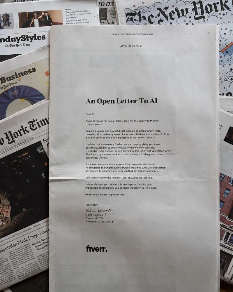 Fiverr's open letter to AI  