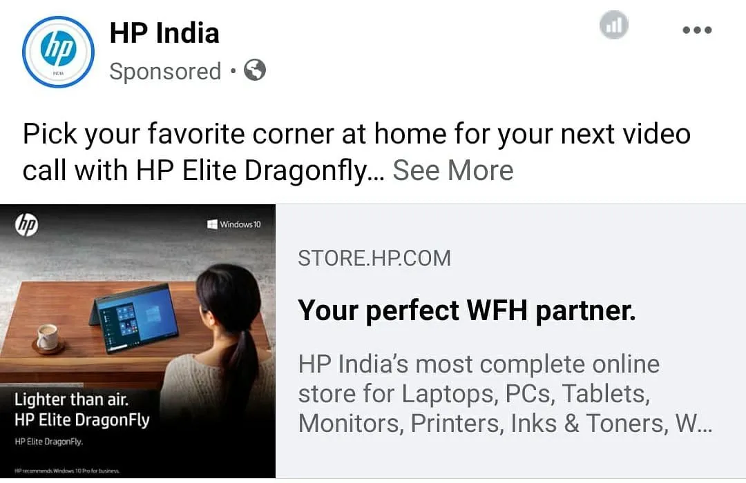 HP's ad on Facebook  