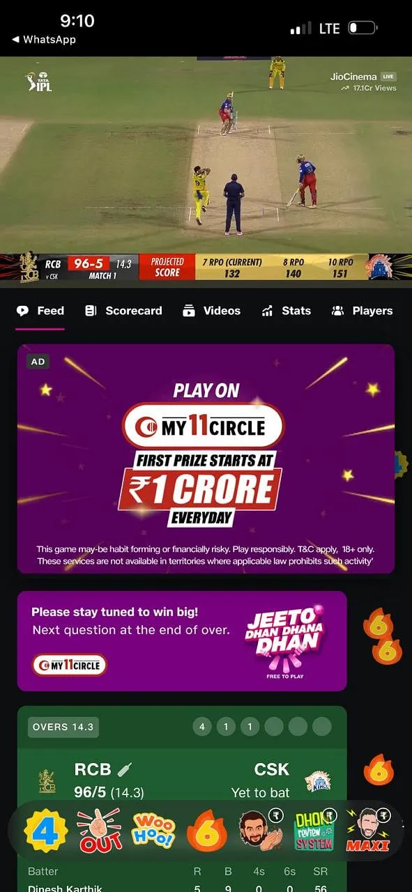 My 11 Circle's ad on JioCinema  