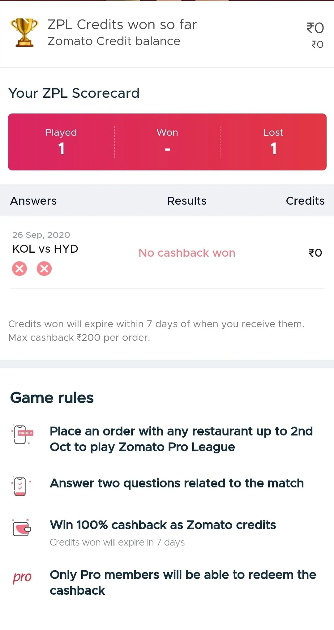 The rules of the Zomato Premier League game  